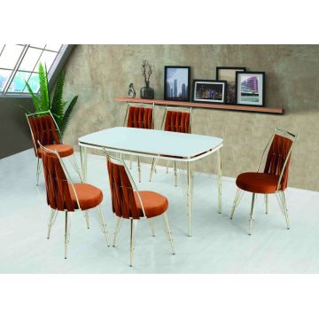 Set Masa cu 6 Scaune Bucatarie, Reina Homs 80 x 140 cm, Negru/Auriu,MDF,250-30216-17