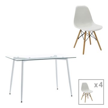 Set masa si scaune 5 piese Quana-Julita Alb 120x70x75 cm