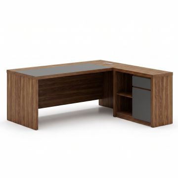 Birou reversibil de colt Oscar, nuc-Gri, 200x189x76 cm