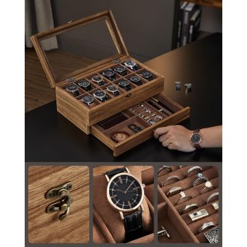 Cutie de ceasuri, Songmics, 19 x 34 x 12.5 cm, JOW012K01, Maro