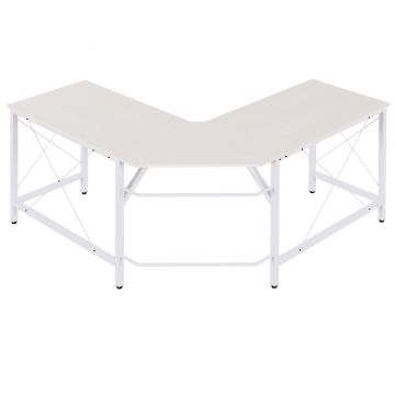HOMCOM Birou de Colț în Formă de L cu Picioare Reglabile, Birou PC din Lemn și Oțel, 150x150x76 cm, Alb | Aosom Romania