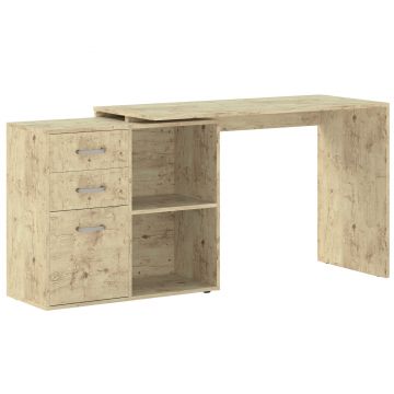 HOMCOM Birou de Colț pentru PC cu 2 Sertare și Rafturi Deschise, Birou de Colț în Formă de L, 117x83,5x76 cm, Lemn Natural | Aosom Romania