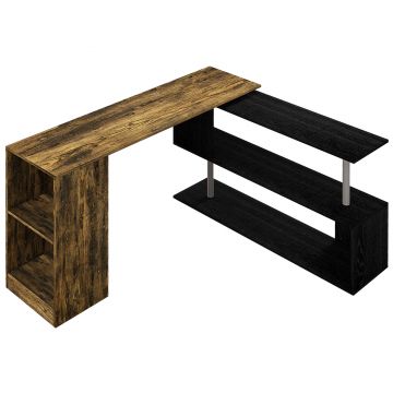 HOMCOM Birou de Colț Spațiu Economic cu Raft în Formă de S, Birou Modern din Lemn, 140x120x78 cm, Maro Rustic | Aosom Romania