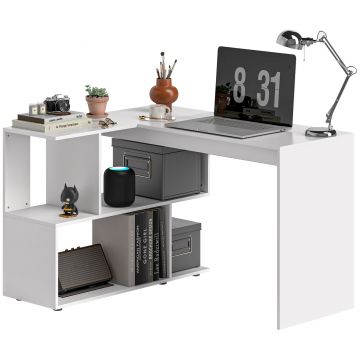 HOMCOM Birou în Formă de L cu 4 Compartimente de Depozitare, 120x100x77 cm, Alb Lucios | Aosom Romania