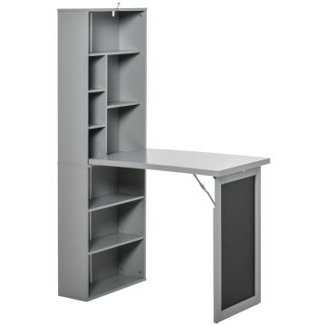 HOMCOM Birou Pliabil cu Bibliotecă, Tablă și Masă de Dining Rabatabilă, 98x51x153 cm, Gri închis | Aosom Romania