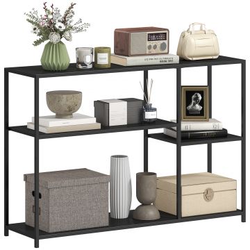 HOMCOM Consolă meuble îngustă cu 4 nivele stil industrial cadru din oțel, 110 x 30 x 75 cm, negru | Aosom Romania