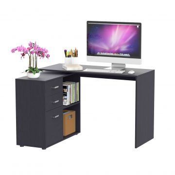 HOMCOM Masa de Birou de colt cu Sertar, pentru Birou si Casa, in Forma de L, Neagra