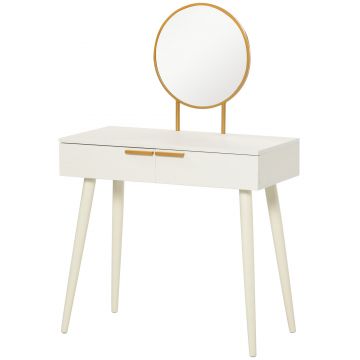 HOMCOM Masă de Toaletă/Machiaj cu Oglindă și 2 Sertare pentru Accesorii, Toaletă de Machiaj din Lemn, 80x40x123 cm, Alb | Aosom Romania