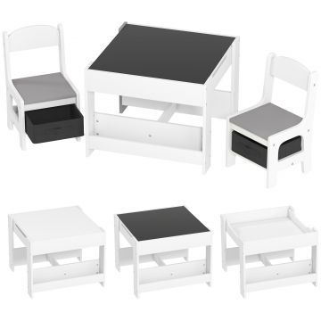HOMCOM Set de Masă și Scaun pentru Copii, Set de Birou și Scaun pentru Copii 2-în-1 cu Tablă și Rafturi pentru Cărți, 61.5x61.5x48 cm, Gri | Aosom Romania