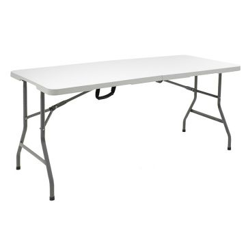 Masa de camping pliabila profesionala Rodeo cadru metalic, alba, 240x76x74 cm