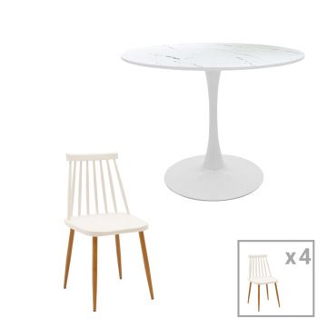 Masa de dining Aurora-Balou I de la  set de 5 din pp-mdfa marmurei albe D120x75cm