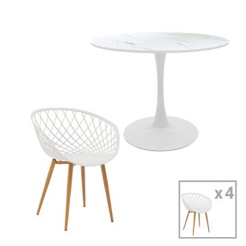 Masa de dining Ezra-Balou I set de 5 pp-mdfa marmurei albe D120x75cm