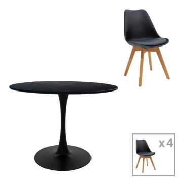 Masa de dining Gaston-Balou I set de 5 -mdf, neagra-Natural, D120x75 cm