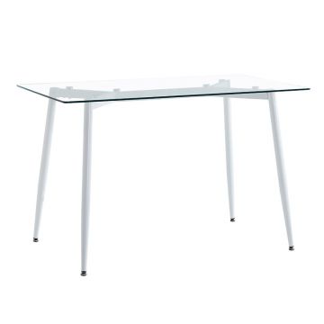 Masa dining Quana, Sticla, Picioare albe, 120x70x75 cm