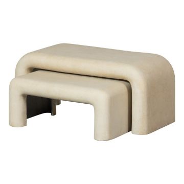 Măsuțe de cafea crem 2 buc. cu aspect de piatră 42x92 cm Stani – WOOOD