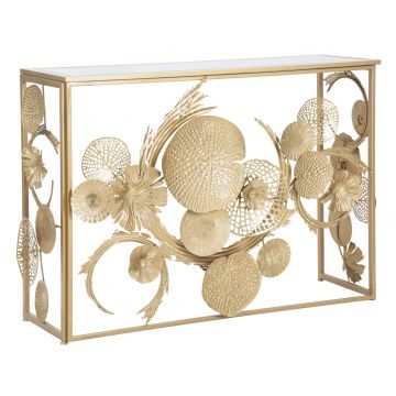 Mauro Ferretti Consola Cu Blat De Sticla Aurii cm 114X40,5X80 | Aosom Romania