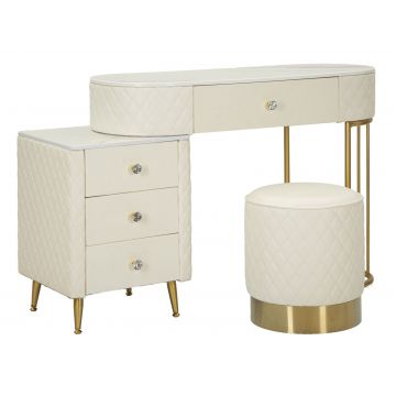 Mauro Ferretti Masa De Camera Cu Taburet Cream cm 120X40X75 (Dimensiune Taburet Ø36X39) | Aosom Romania