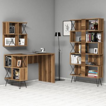 Set Birou si Biblioteca Extra2 Walnut-Negru
