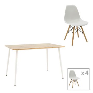 Set de 5 buc masa si scaune Julita-Cuba  PP-MDF alb-sonoma 120x80x75 cm