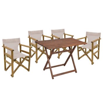 Set de gradina masa si scaune Retto 5 bucati din lemn masiv de fag   nuc, PVC bej 80x60x72cm