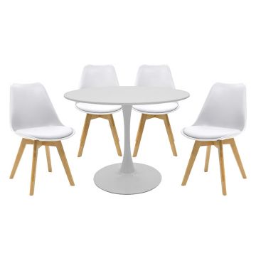 Set de Masa de 5 piese Balou-Gaston din MDF si PP  nuanțe alb-Natural D100x75cm