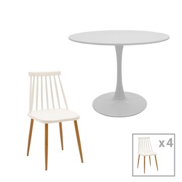 Set de Masa de dining Aurora-Balou  din 5 piese din pp-mdf  Alb D100x75cm