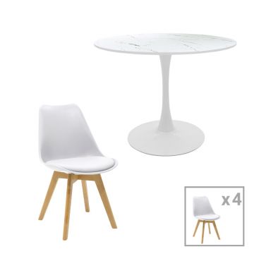 Set de Masa de dining Gaston-Balou I  din 5 piese din pp-mdf   marmura Alb D120x75cm