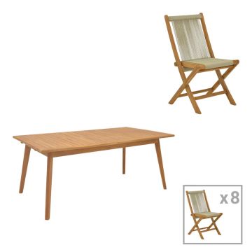 Set dining Banou-Pino, 9 piese, Natural, 180/240x100x75 cm