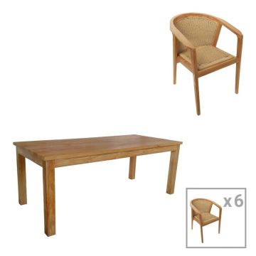 Set dining Granny-Wooly, Pako World, 7 piese, Bej-Natural, 220x90x75 cm