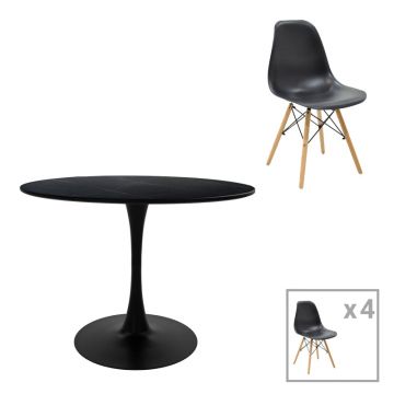Set masa Julita-Balou I, 5 piese, negru-Natural, D120x75 cm