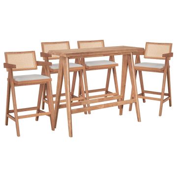 Set masa si scaune pentru sufragerie Winslow set 5 piese lemn de arbore de cauciuc, nuc deschis, 120x45x100 cm