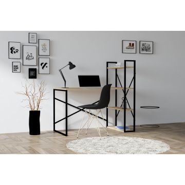 Birou cu Biblioteca Salvador, model Zernez, 120x75x60 cm, Stejar safir/Negru