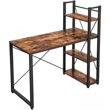 Birou cu Biblioteca Vasagle, model Rebecca, 120x60x119.3 cm, Maro Rustic/Negru
