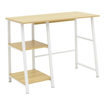 Birou cu rafturi Model Ferje, Natur/Alb, 100x48x75 cm