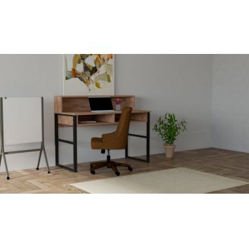 Birou cu Rafturi Salvador, model Kemo, 120x95.8x55 cm, Nuc/Negru