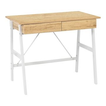 Birou cu sertare Model Lione, Stejar/Alb, 90x50x75 cm