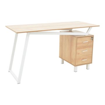 Birou cu sertare Model Prosper, Alb/Natur, 140x60x75 cm