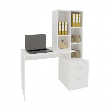 Birou Kobe, 2 Sertare, 3 Rafturi, Alb, 117 x 50 x 143 cm