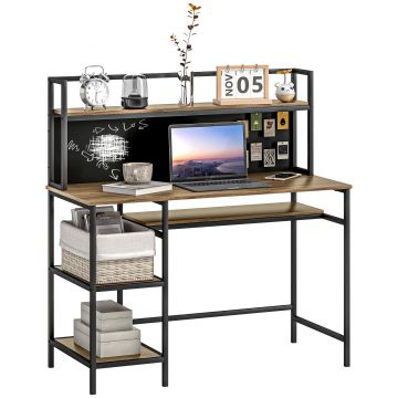 HOMCOM Birou cu rafturi birou informatic birou de calculator cu 4 rafturi, blat mare și panou negru, maro | Aosom Romania