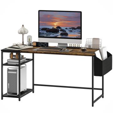 HOMCOM Birou de calculator 150 x 60 cm cu rafturi reversibile și sac din material textil, pentru spații mici, marron | Aosom Romania