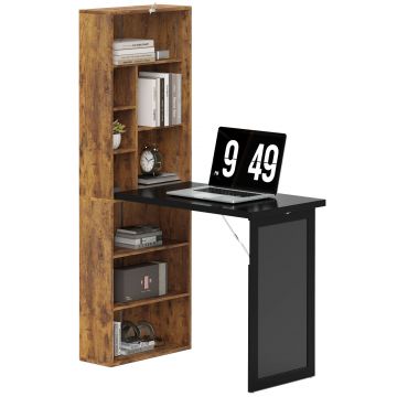 HOMCOM Birou de calculator pliabil cu bibliotecă, stație de lucru, tablă neagră și raft reglabil, 98x51x153cm, măr brun | Aosom Romania