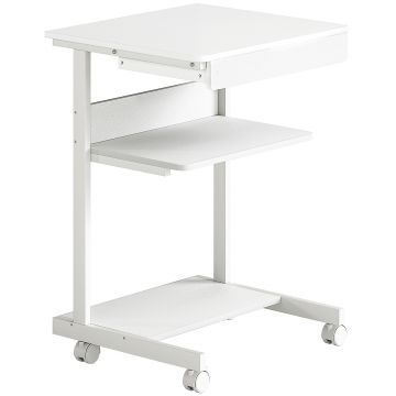 HOMCOM Birou de computer pe roți, birou cu depozitare 56 x 51 cm cu sertar, compartiment și suport CPU, alb | Aosom Romania