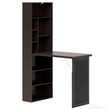 HOMCOM Birou Modern Pliabil cu Bibliotecă și Tablă, din Lemn și Metal, 98x51x153 cm, Maro | Aosom Romania