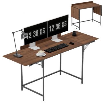 HOMCOM Birou pliant masă de calculator 2 aripi pliabile pentru 2 monitoare, pentru cameră, spații mici, 170 x 58 x 78 cm nuc | Aosom Romania