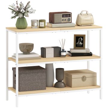 HOMCOM Consola de Hol cu 3 Rafturi Deschise și Picioruși de Metal pentru Hol Intrare Sufragerie Dormitor Lemn Natural și Alb | Aosom Romania