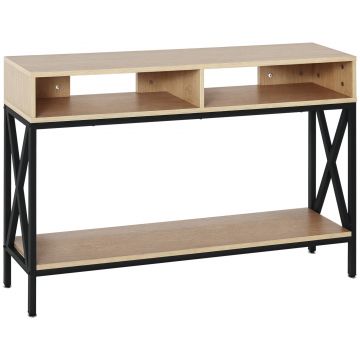 HOMCOM Masă de Console Masă de Intrare Industrială cu Multi-depozitare 120 x 23,5 x 75 cm Lemn Chêne | Aosom Romania