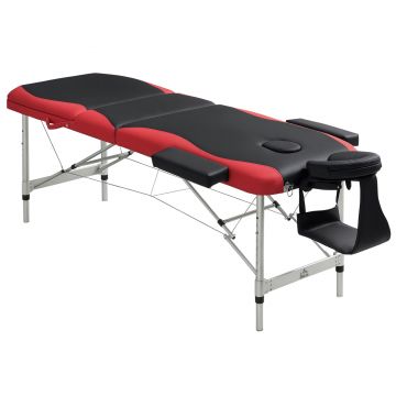 HOMCOM Masă de Masaj Pliabilă și Portabilă 210x81x62-85 cm Masă Ajustabilă în Înălțime cu Suport de Cap și Suport de Brațe pentru Tatuaj Fizioterapie Negru și Roșu | Aosom Romania