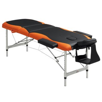HOMCOM Masă de Masaj Pliabilă și Portabilă 210x81x62-85 cm Masă Reglabilă în Înălțime cu Suport de Cap și Bază pentru Tatuaj Fizioterapie Negru și Portocaliu | Aosom Romania