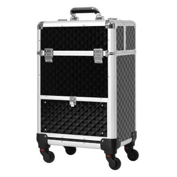 HOMCOM Valiză trolley machiaj geantă cosmetică vanity mâner telescopic reglabil 34L x 25l x 62H cm alu. negru | Aosom Romania