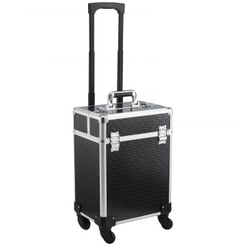 HOMCOM Valiza trolley pentru machiaj, geantă cosmetica cu mâner telescopic reglabil 34L x 24l x 52H cm aluminiu negru | Aosom Romania